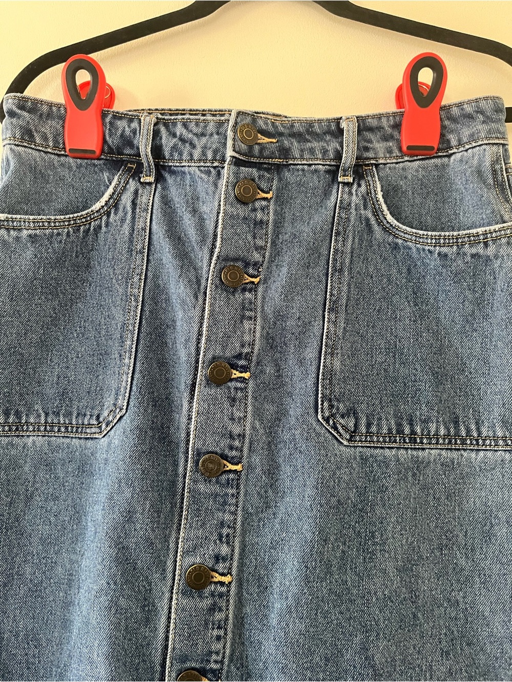 Old Navy Button Front Denim Midi Skirt 8 100% Cotton Cottagecore Americana - Picture 2 of 6